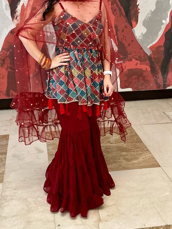 Dresses & Skirts - Red Embellished Indian sharara  Set with Sequined Dupatta
